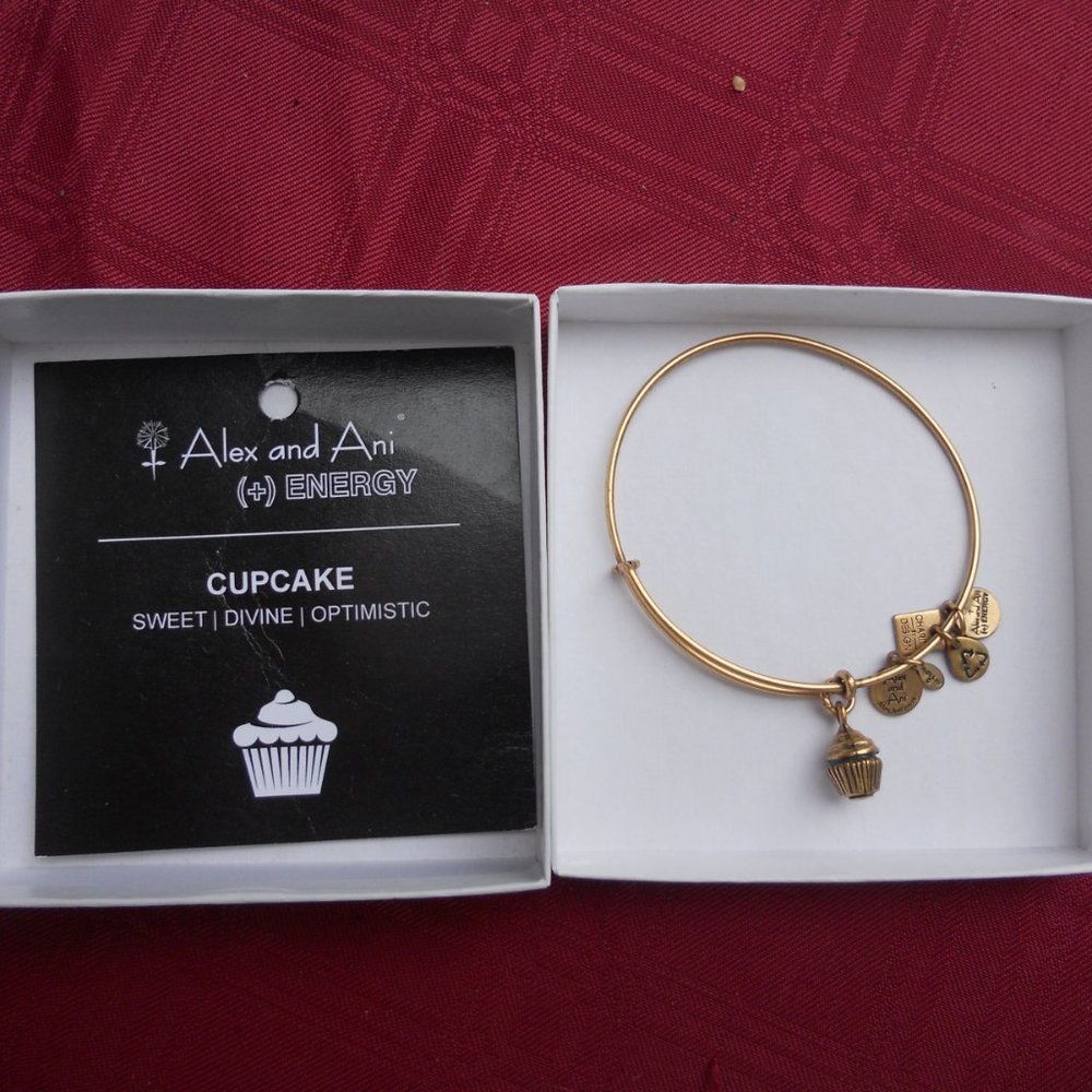 Alex + Ani Cupcake +Energy Bracelet Brass USA nwot